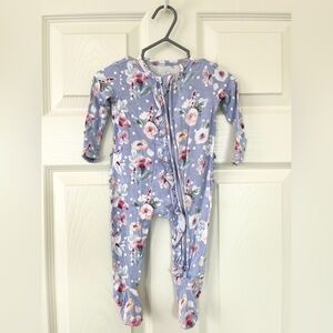 Posh Peanut Blue and Pink Floral Bamboo Footie Sleeper